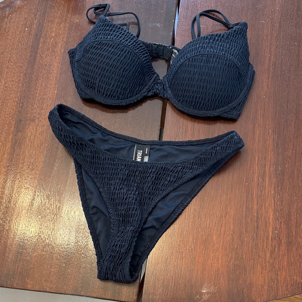 Triangl Swimwear Navy Textured Bikini Set